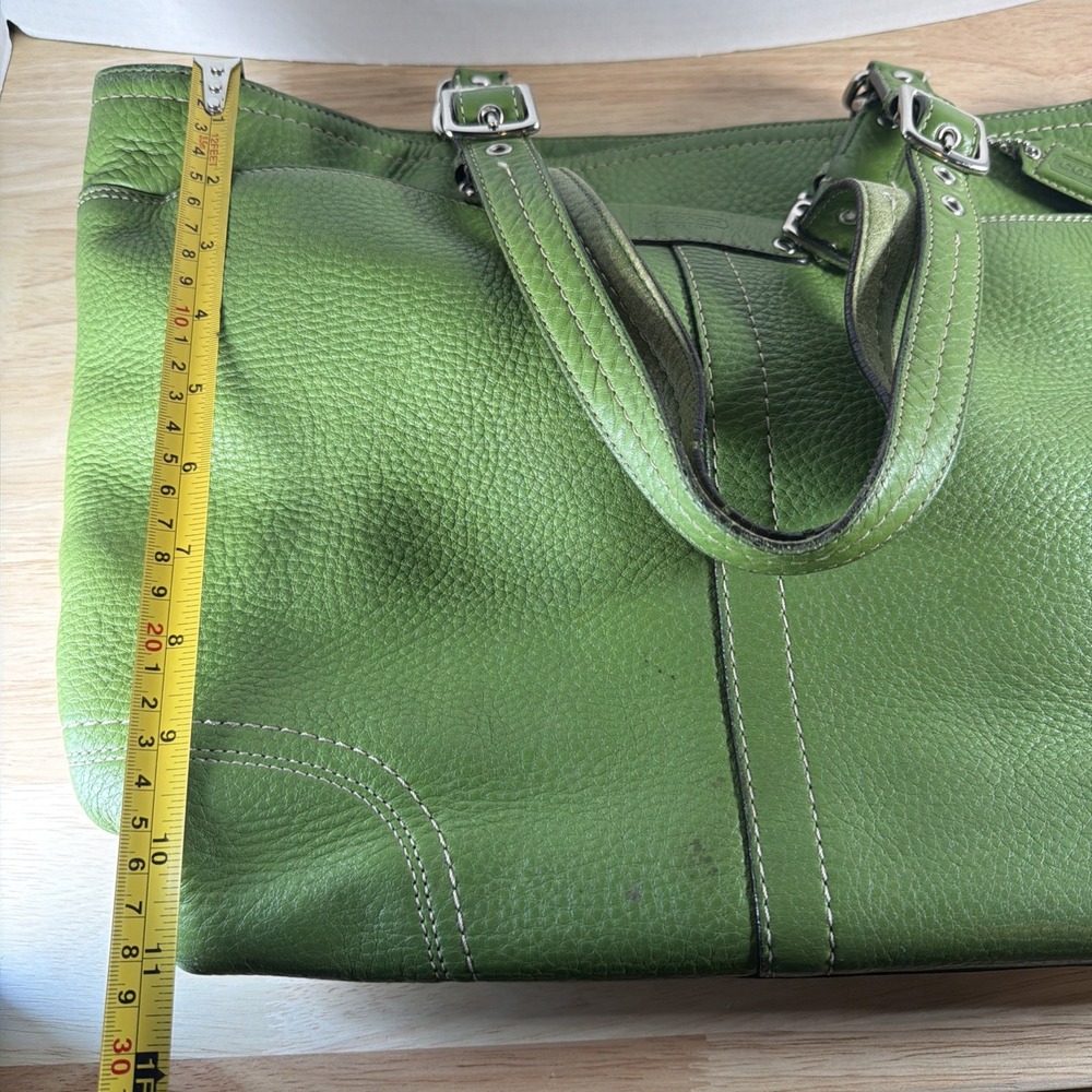 Vintage Coach Hamilton Large Green Pebbled Leather Tote, Handbag F13083 - Picture 12 of 16